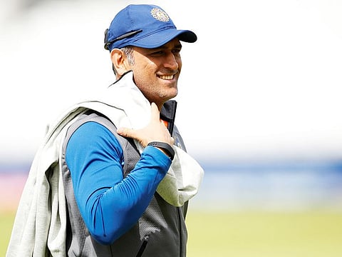 India's MS Dhoni during nets at The Oval, London.