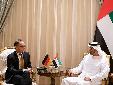 Shaikh Mohammad Bin Zayed Al Nahyan (right), Crown Prince of Abu Dhabi and Deputy Supreme Commander of the UAE Armed Forces, meets Heiko Maas, Minister of Foreign Affairs of Germany in Abu Dhabi.
