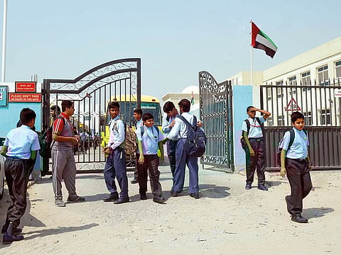 Students of New Indian Model School Ajman on the first day of school after the Eid break on Sunday.