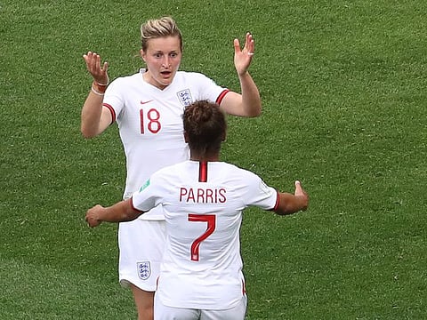 England's Ellen White celebrates with Nikita Parris.