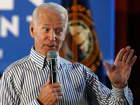 Former vice president and Democratic presidential candidate Joe Biden speaks during a campaign event in Berlin, New Hampshire.