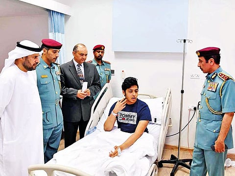 The crisis and emergency management team headed by Maj. Gen. Sultan Bin Abdullah Al Nuaimi, Commander-in-Chief of Ajman Police visited patients of Ajman Tower in hospital