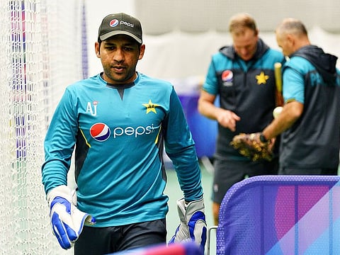 Pakistan's captain Sarfaraz Ahmad attends an indoor nets trainnig session at The County Ground in Taunton, on Tuesday, ahead of their World Cup match against Australia.