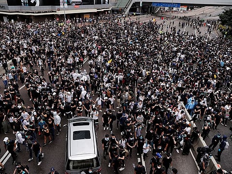 Protesters rally against a proposed extradition bill in Hong Kong, China June 12, 2019.