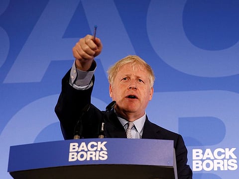 Conservative Party leadership candidate Boris Johnson gestures as he talks during the launch of his campaign in London, Britain.