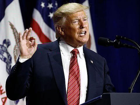 US President Donald Trump speaks at the Republican Party of Iowa's annual dinner in West Des Moines, Iowa, on Tuesday, June 11, 2019.