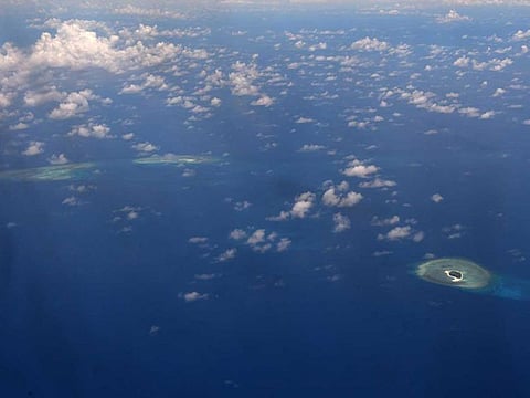 An aerial view of reefs in the disputed Spratly islands.