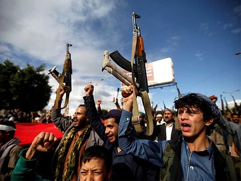 Supporters of the Houthi movement in Sanaa, Yemen.