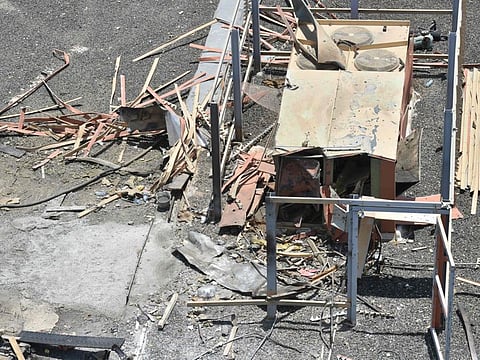 A picture taken during a guided tour with the Saudi military on June 13, 2019 shows damage on the roof of Abha airport in the popular mountain resort of the same name in the southwest of Saudi Arabia, one day after a Yemeni rebel missile attack on the civil airport, wounding 26 civilians.