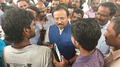 India’s Minister of State for External Affairs and Parliamentary Affairs V. Muraleedharan interacts with Indian workers in Dubai on Friday.