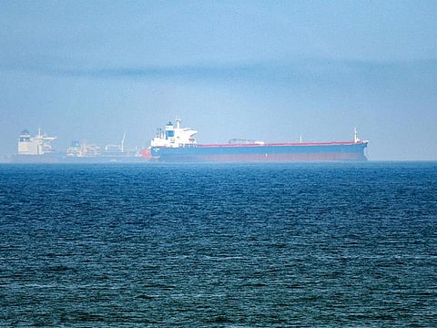 This picture taken on June 15, 2019 shows tanker ships in the waters of the Gulf of Oman off the coast of the eastern UAE emirate of Fujairah.
