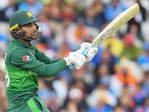 Pakistan's Fakhar Zaman plays a shot.