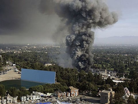 A June 1, 2008, file photo shows fire on the backlot at Universal Studios Hollywood.