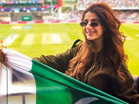 Mawra Hocane at Old Trafford, Manchester, on Sunday, during the India vs Pakistan cricket match.