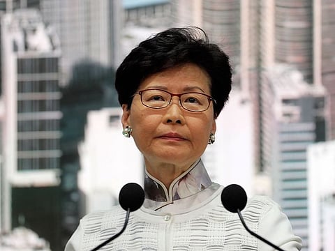 Hong Kong's Chief Executive Carrie Lam speaks at a press conference in Hong Kong.