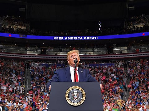 US President Donald Trump speaks during a rally at the Amway Center in Orlando, Florida to officially launch his 2020 campaign on June 18, 2019.