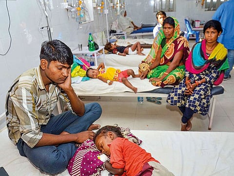 Children showing symptoms of Acute Encephalitis Syndrome being treated at a hospital in Muzaffarpur.