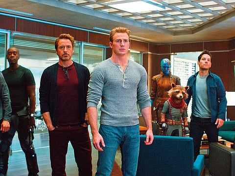 Jeremy Renner, Don Cheadle, Robert Downey Jr, Chris Evans, Karen Gillan, Paul Rudd and Scarlett Johansson in ‘Avengers: Endgame’.
