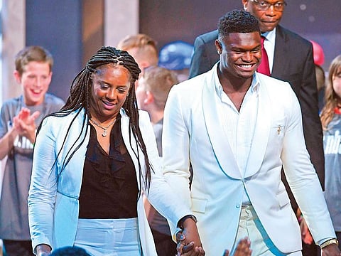 NBA Prospect Zion Williamson is introduced before the start of the 2019 NBA Draft.