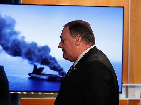 Secretary of State Mike Pompeo walks away after speaking during a media availability at the State Department, Thursday, June 13, 2019, in Washington.