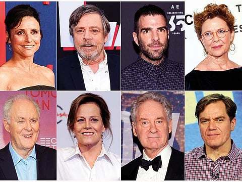 Top row from left, Julia Louis-Dreyfus, Mark Hamill, Zachary Quinto, Annette Bening and bottom row from left, John Lithgow, Sigourney Weaver, Kevin Kline and Michael Shannon.