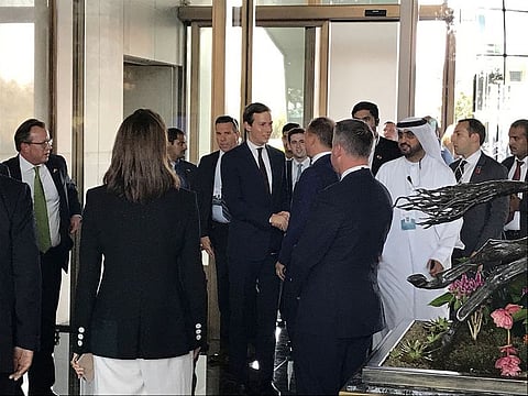 White House senior adviser Jared Kushner and Treasury Secretary Steven Mnuchin arrive at Manama's Four Seasons hotel, the venue for the U.S.-hosted "Peace to Prosperity" conference, in Manama, Bahrain.
