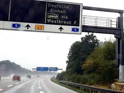 Traffic on an autobahn (motorway) near Frankfurt, Germany.
