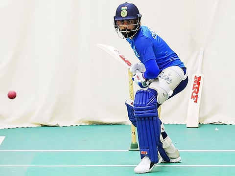 Virat Kohli bats during a training session at Old Trafford in Manchester.