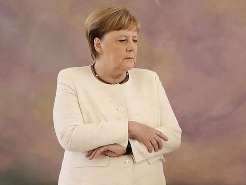 German Chancellor Angela Merkel attends a ceremony where the country's new Justice Minister was given her certificate of appointment by the German President at the presidential Bellevue Palace in Berlin on June 27, 2019.