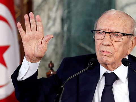Tunisian President Beji Caid Essebsi speaks during a news conference at the Carthage Palace in Tunis, Tunisia November 8, 2018.