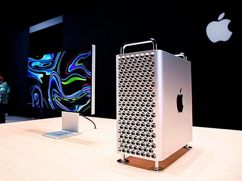 In this file photo taken on June 03, 2019 Apple's new Mac Pro sits on display in the showroom during Apple's Worldwide Developer Conference (WWDC) in San Jose, California.