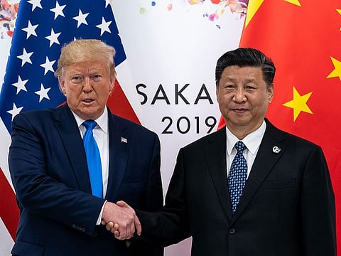 President Donald Trump and President Xi Jinping of China shake hands at the G-20 Summit in Osaka, Japan.