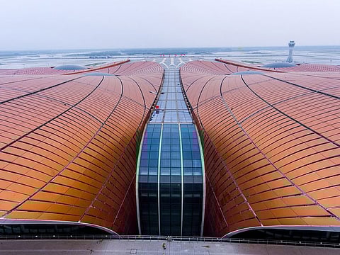 The roof of the terminal of the new Beijing Daxing International Airport.