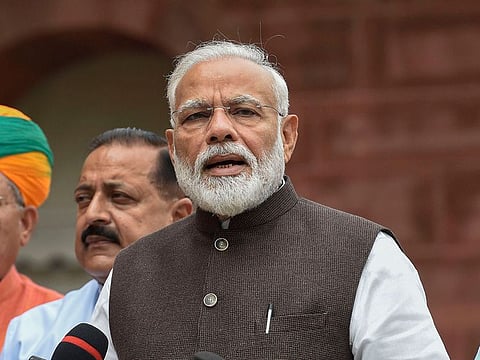 Prime Minister Narendra Modi addresses the media as he arrives for the first session of 17th Lok Sabha, at Parliament, in New Delhi.