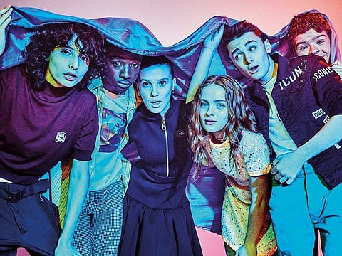 The cast of 'Stranger Things,' from left, Finn Wolfhard, Caleb McLaughlin, Millie Bobby Brown, Sadie Sink, Noah Schnapp and Gaten Matarazzo.