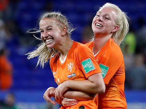 Netherlands' Jackie Groenen and Inessa Kaagman celebrate.