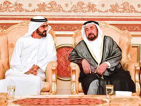 Shaikh Mohammad Bin Rashid offered condolences to Dr Shaikh Sultan Bin Mohammad Al Qasimi, on the death of his son Shaikh Khalid.