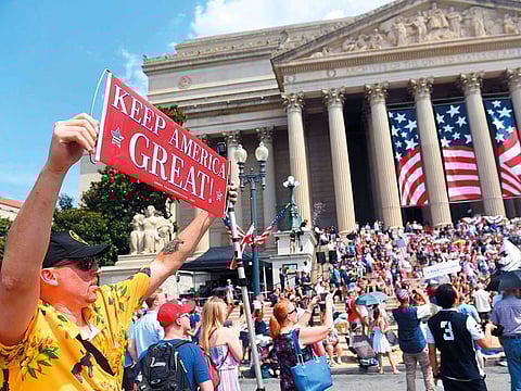 People march in the Independence Day parade in Washington, DC, on July 4, 2019.
