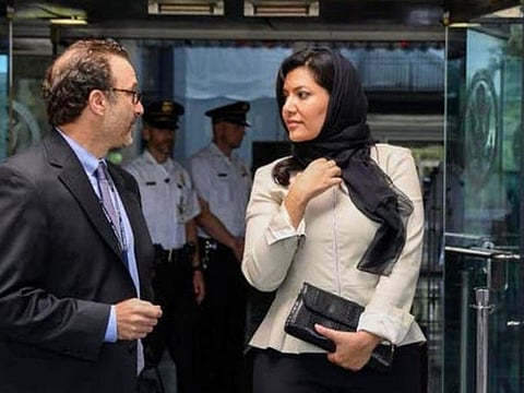 Princess Reema Bint Bandar Al Saudi meets with US officials outside of the State Department. She previously served as deputy of planning and development for the Saudi General Sports Authority.