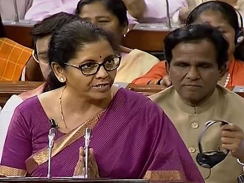India's Finance Minister Nirmala Sitharaman presents the Union Budget 2019-20 in the Lok Sabha at Parliament, in New Delhi, on July 05, 2019.