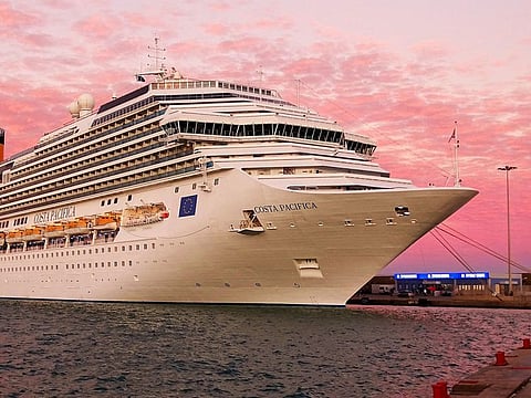 A docked cruise ship. For illustrative purposes only.