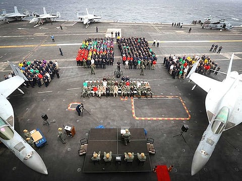Flight deck of aircraft carrier USS Abraham Lincoln in the Gulf.