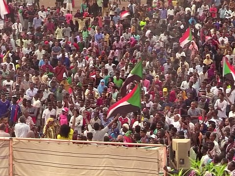 People demonstrate against the killing of protesting children, who were shot dead when security forces broke up a student protest in Khartoum, Sudan August 1, 2019, in this still image taken from video.