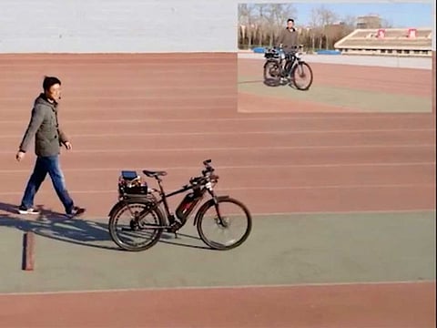 Researchers in China showing a self-driving bicycle, with a neurotrophic computer chip that helps it understand certain commands.