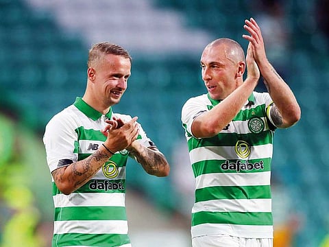 Celtic’s Leigh Griffiths and captain Scott Brown