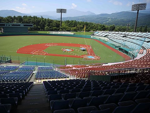 The Fukushima Azuma baseball stadium, venue for the baseball and softball is pictured during a media tour in Fukushima.