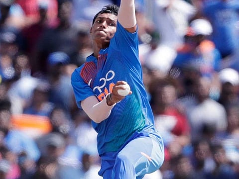 India's Navdeep Saini bowls against the West Indies during the first Twenty20 international cricket match, on Saturday, in Lauderhill, Florida.
