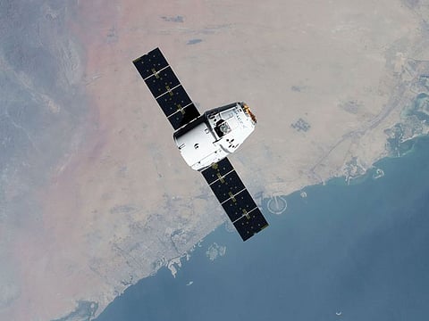 A picture taken by International Space Station of space cargo freigher Dragon orbiting over Dubai