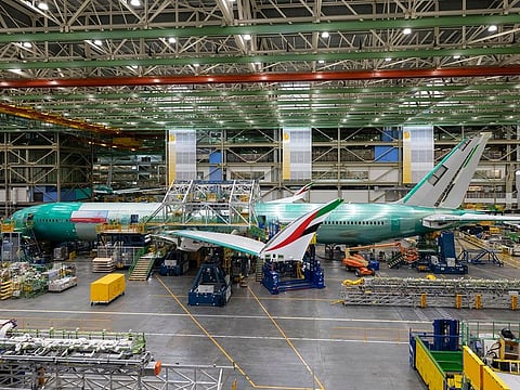 Dubai-based Emirates airline releases glimpses of its newest aircraft Boeing 777X, currently in production.