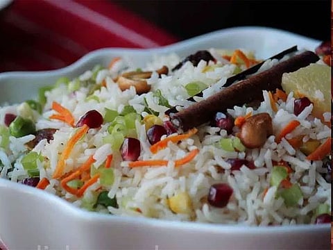 A typical Kashmiri pulao is cooked using milk, saffron, spices and fruits.